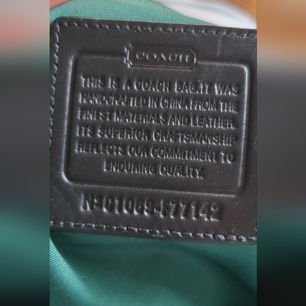 Coach Signature Vintage Tote/Travel Bag: Black Jacquard/ Leather/ Green Lining. - Picture 5 of 12